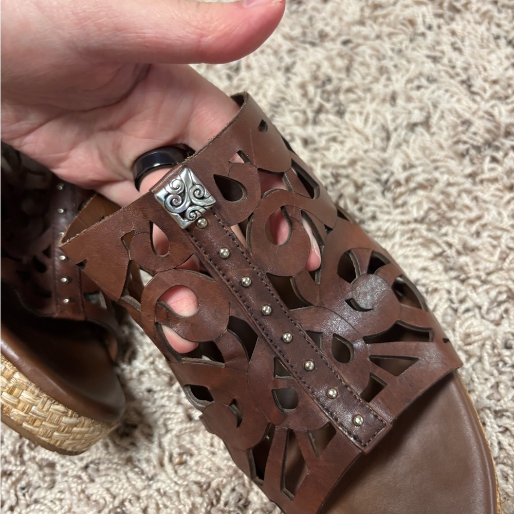Brighton Daria Platform Espadrille Wedge Sandals Brown Leather Women’s 8 - Picture 2 of 8
